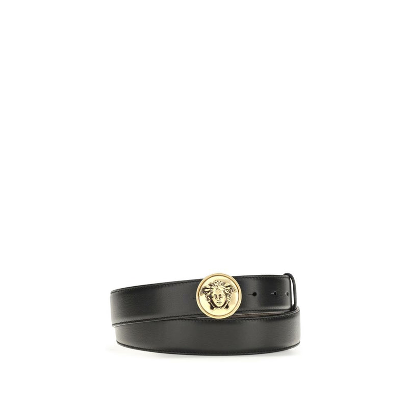 Ceinture Classique en Cuir de Veau Noir Versace