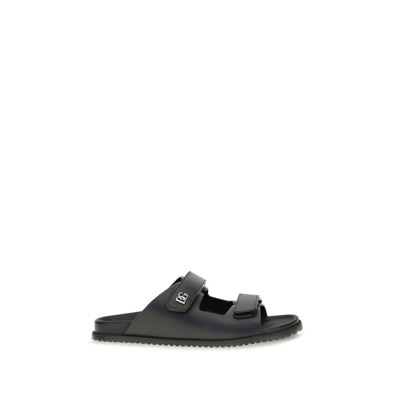 Sandales plates Dolce & Gabbana en cuir de veau noir Bos Taurus