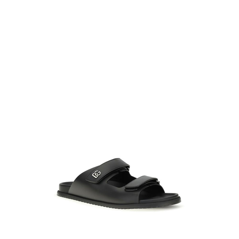Sandales plates Dolce & Gabbana en cuir de veau noir Bos Taurus