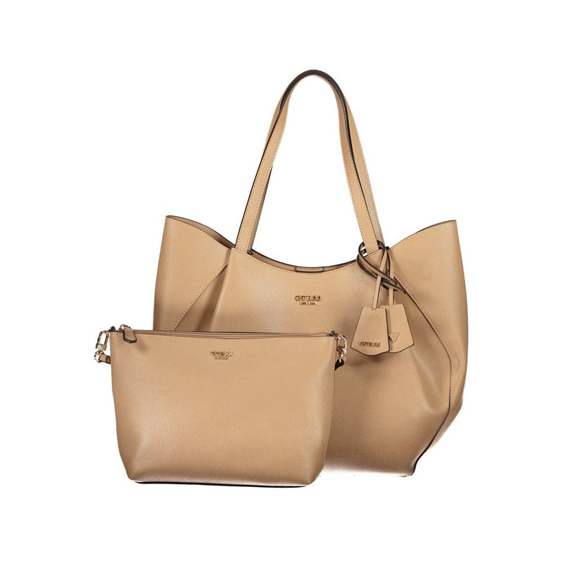 Sac femme Guess Jeans en polyuréthane beige avec anses.