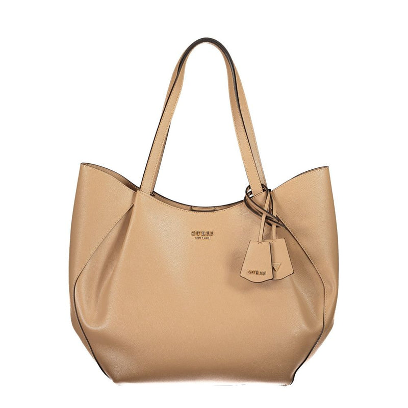 Sac femme Guess Jeans en polyuréthane beige avec anses.