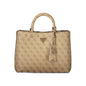 Guess Jeans Beige Leather Women's Bag with Handles and Shoulder Strap