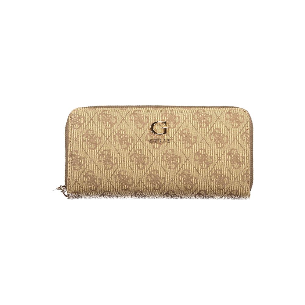 Portefeuille femme Guess Jeans en polyuréthane beige avec compartiments fonctionnels