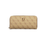 Portefeuille femme Guess Jeans en polyuréthane beige avec compartiments fonctionnels