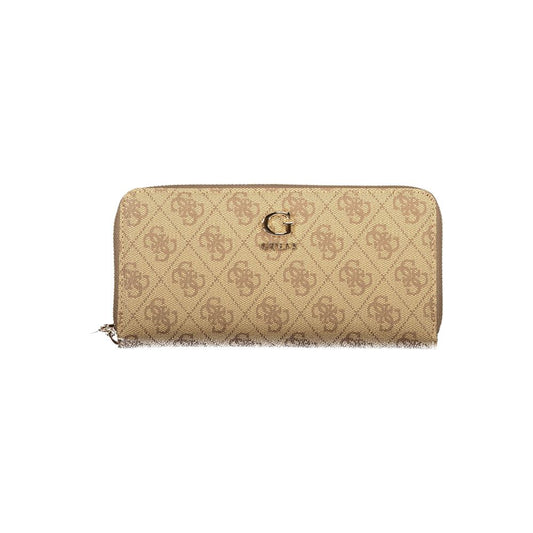 Portefeuille femme Guess Jeans en polyuréthane beige avec compartiments fonctionnels