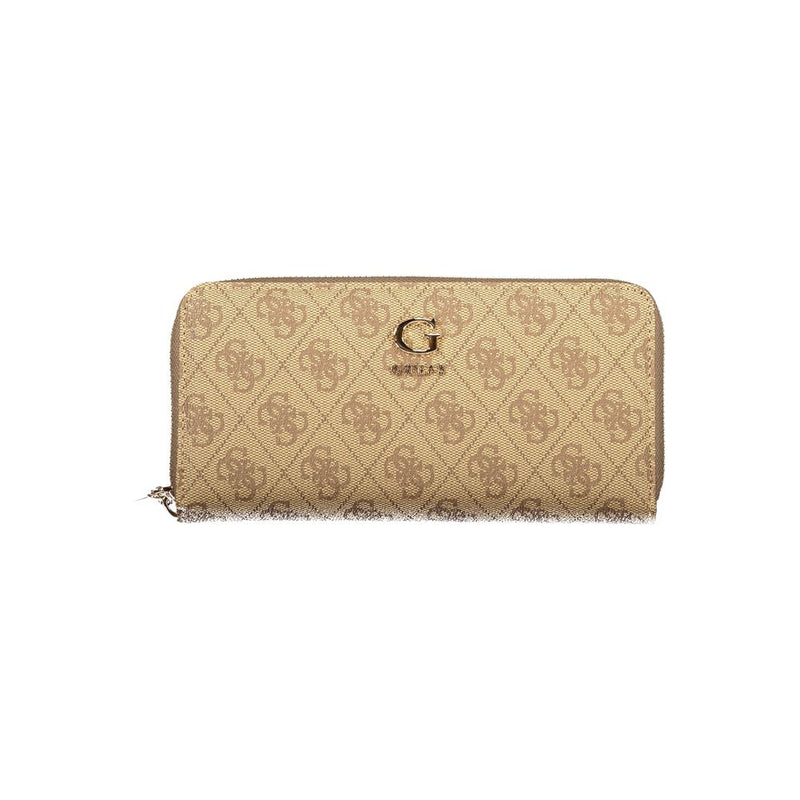 Portefeuille femme Guess Jeans en polyuréthane beige avec compartiments fonctionnels