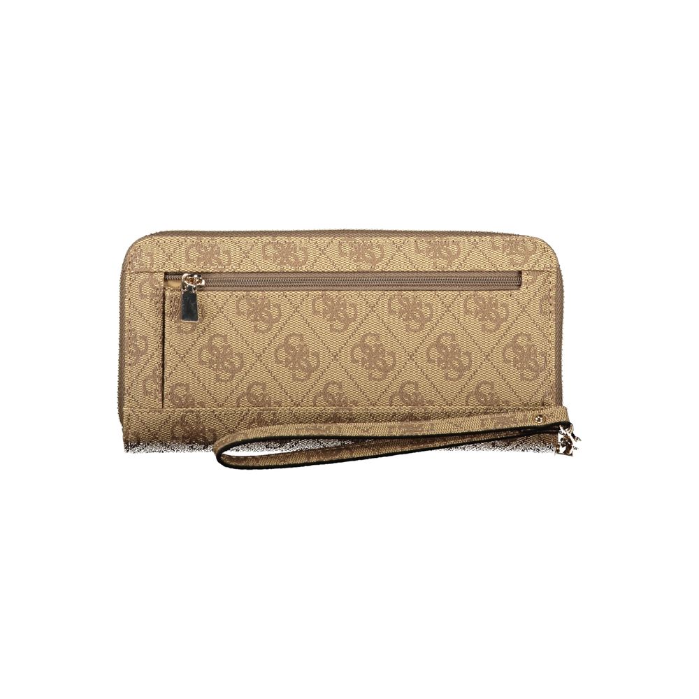 Portefeuille femme Guess Jeans en polyuréthane beige avec compartiments fonctionnels