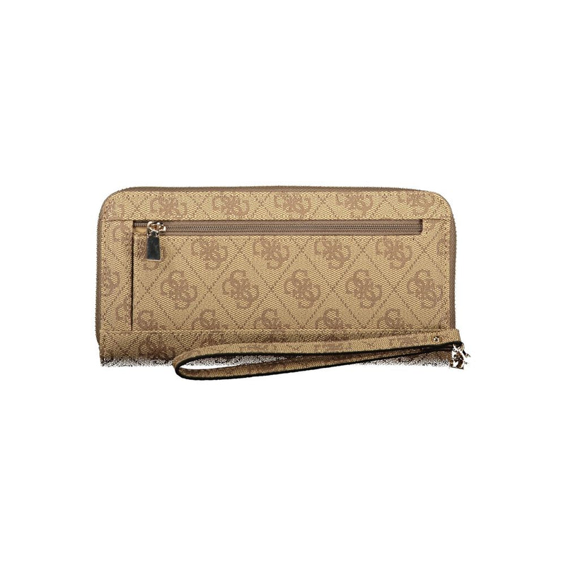Portefeuille femme Guess Jeans en polyuréthane beige avec compartiments fonctionnels