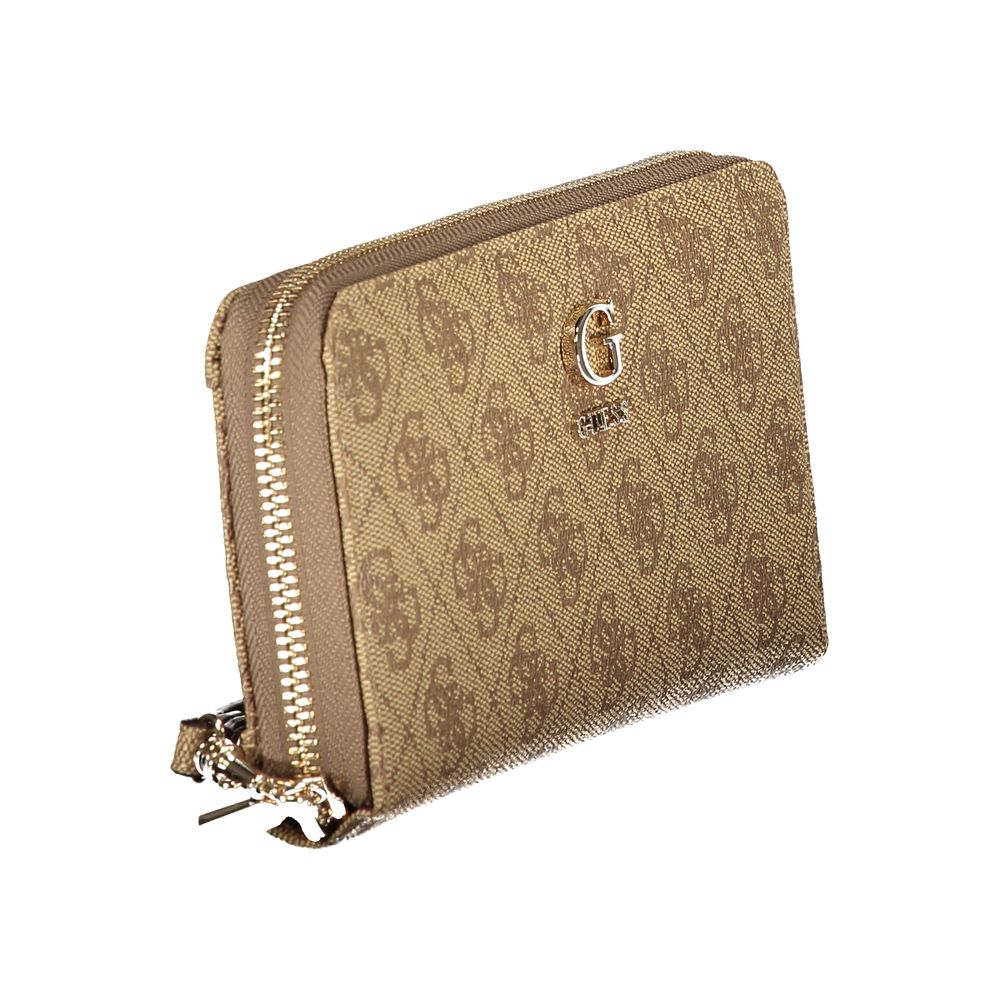 Portefeuille femme Guess Jeans en polyuréthane beige avec compartiments fonctionnels