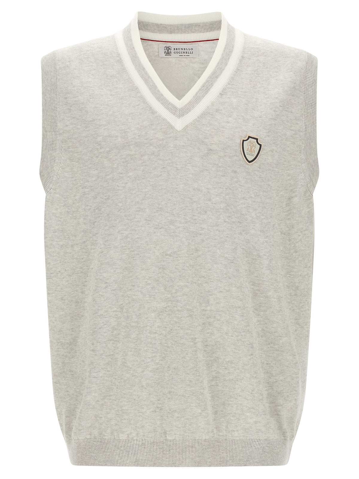 Pull sans manches gris en coton Brunello Cucinelli