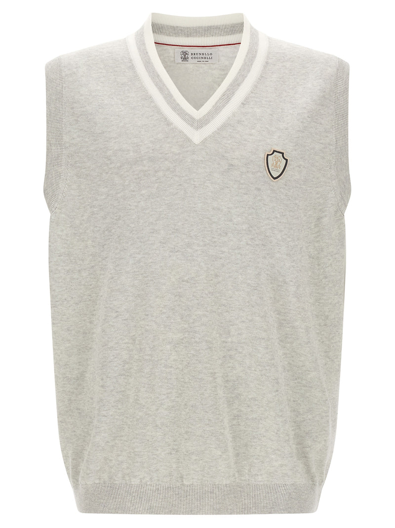 Brunello Cucinelli Gray Cotton Sleeveles Sweater