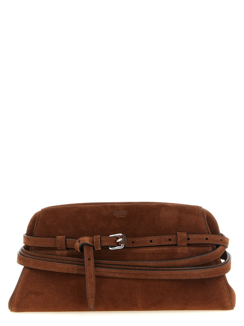 Pochette Moschino en cuir de veau marron
