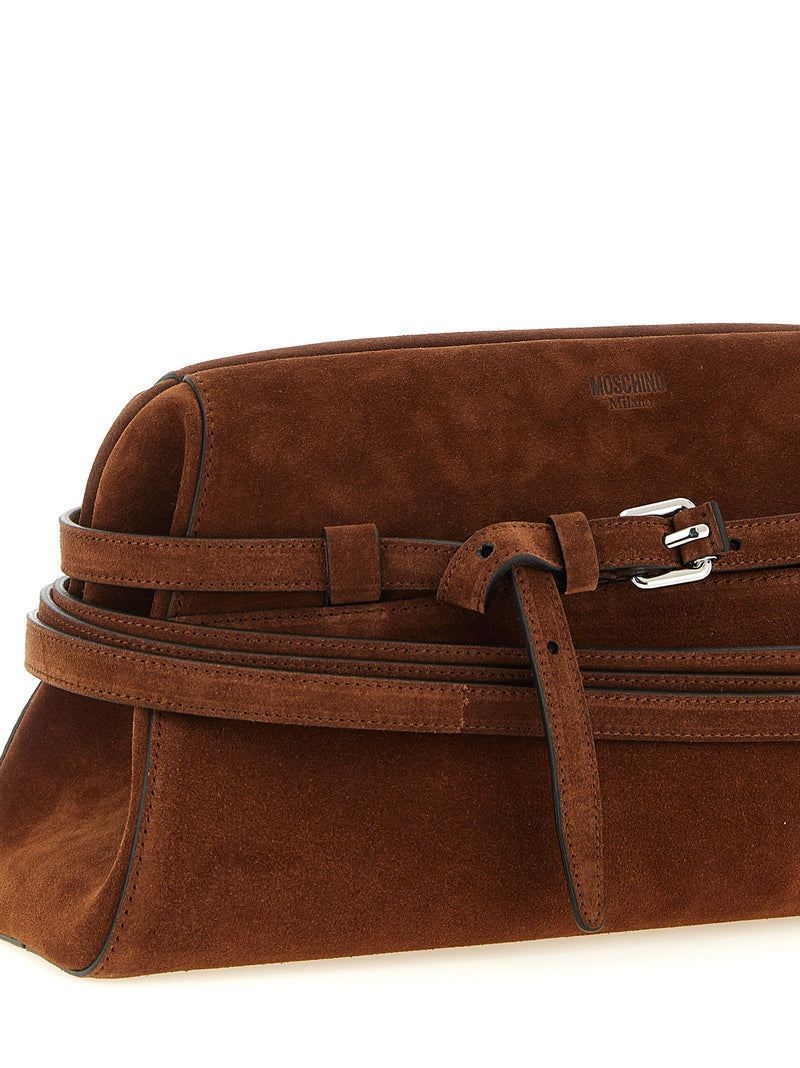 Pochette Moschino en cuir de veau marron