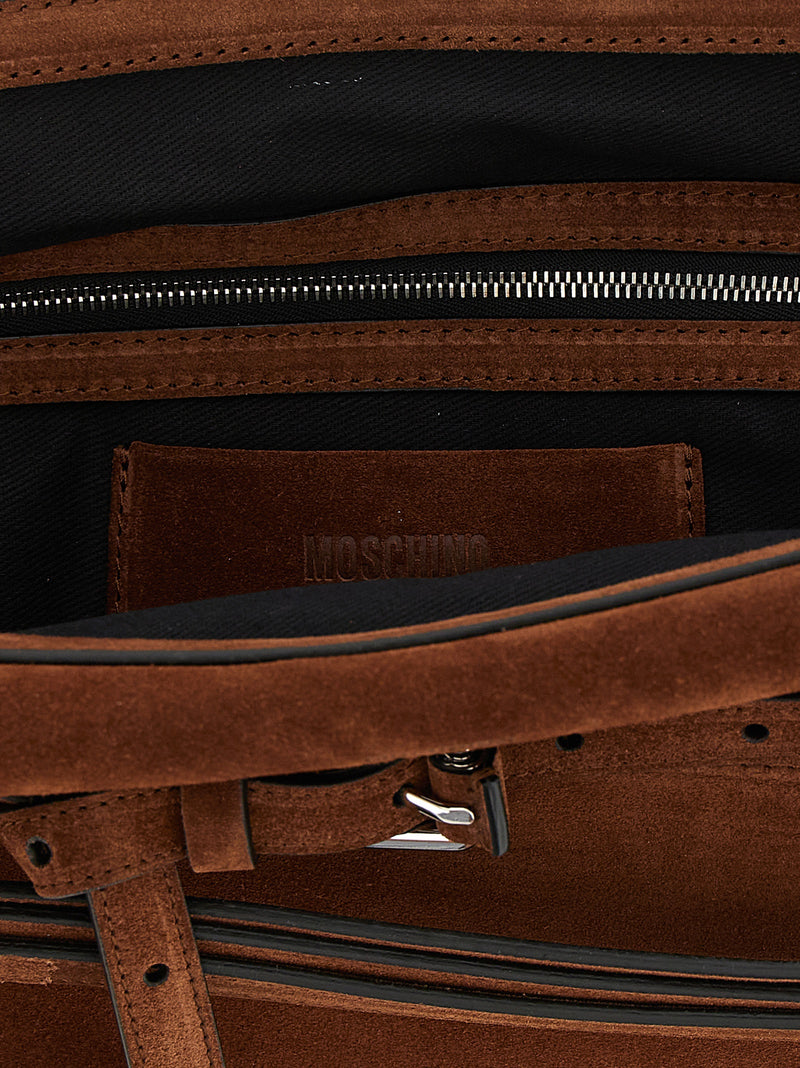 Pochette Moschino en cuir de veau marron