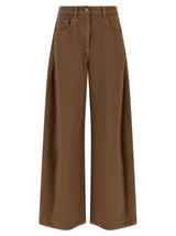Pantalon décontracté en coton marron Brunello Cucinelli