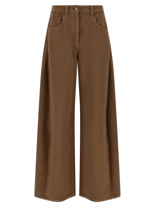 Pantalon décontracté en coton marron Brunello Cucinelli