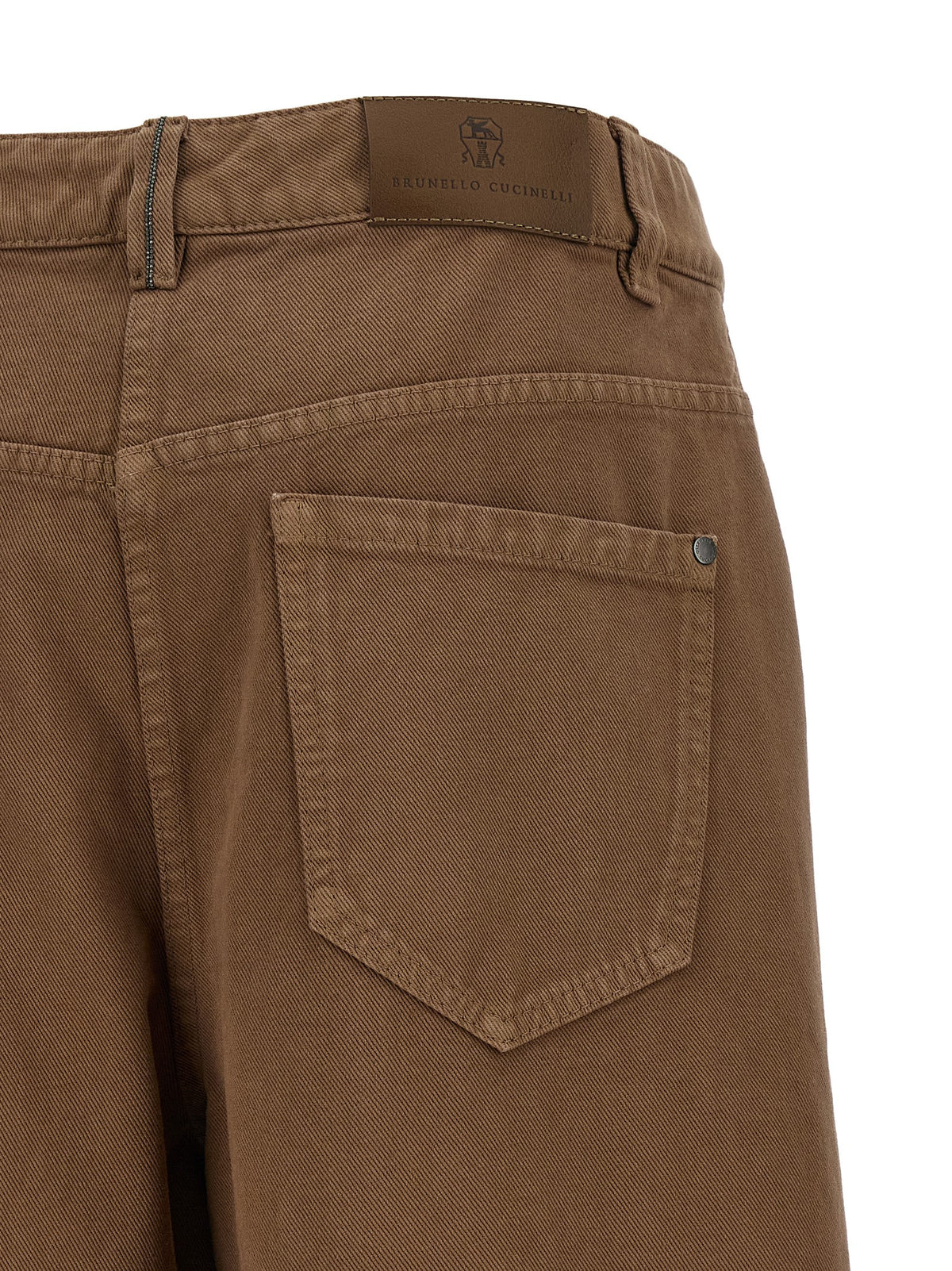 Pantalon décontracté en coton marron Brunello Cucinelli