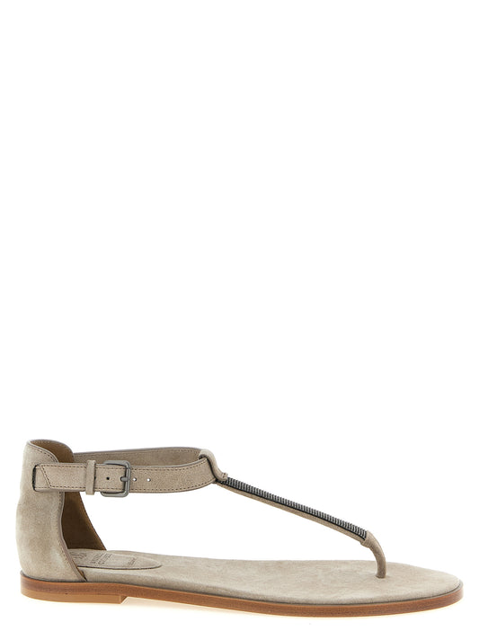 Sandales plates Brunello Cucinelli en cuir de veau beige
