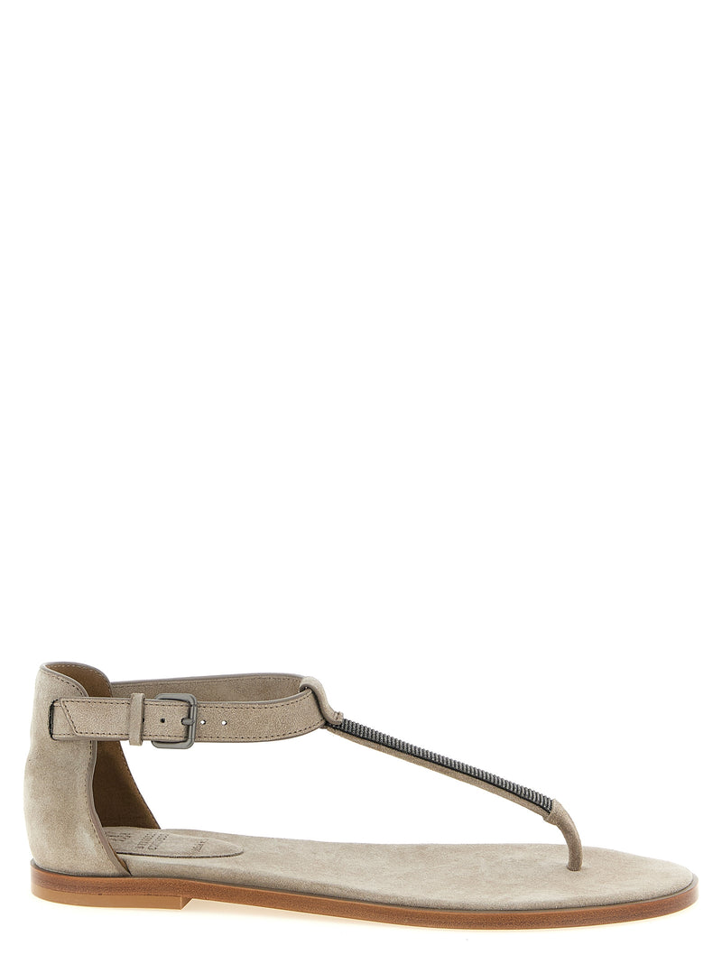 Sandales plates Brunello Cucinelli en cuir de veau beige