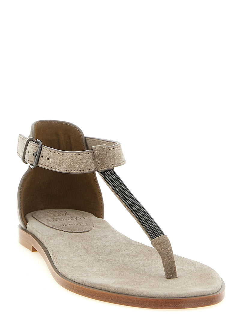 Sandales plates Brunello Cucinelli en cuir de veau beige