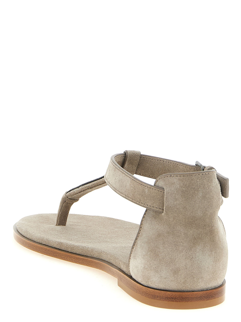 Sandales plates Brunello Cucinelli en cuir de veau beige