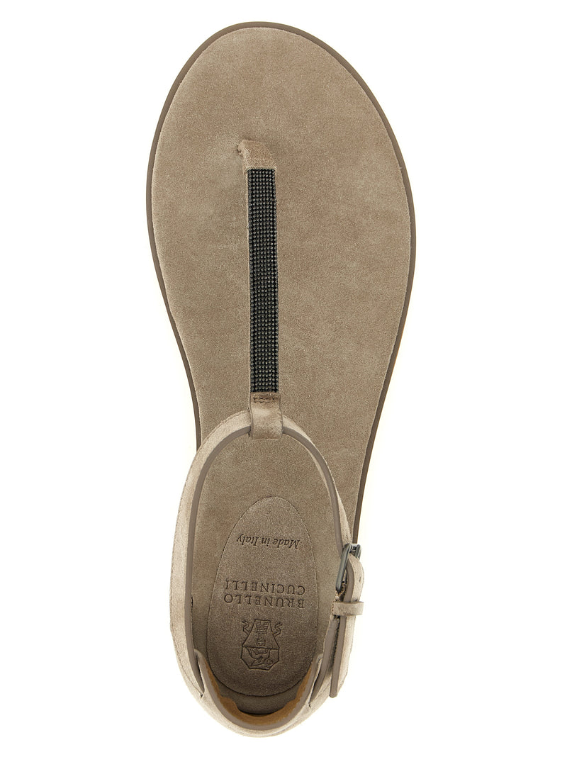 Sandales plates Brunello Cucinelli en cuir de veau beige