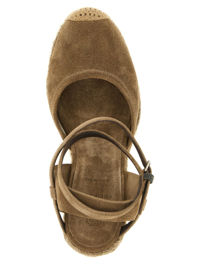 Sandales compensées Brunello Cucinelli en cuir de veau marron