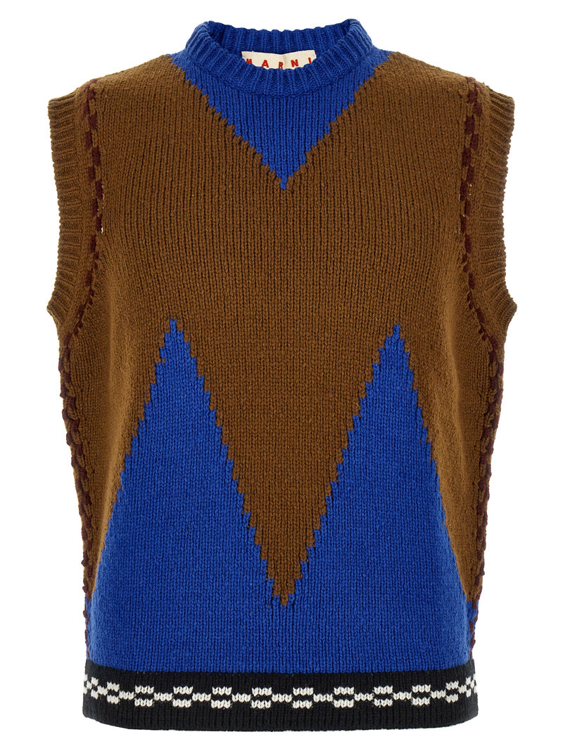 Pull sans manches en laine multicolore Marni