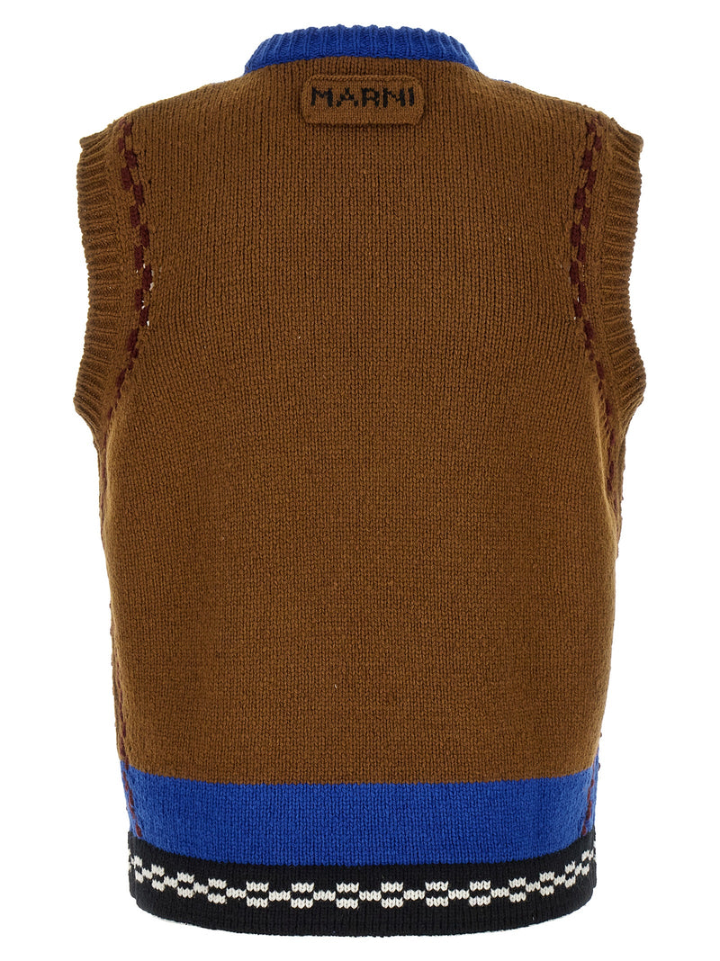 Pull sans manches en laine multicolore Marni