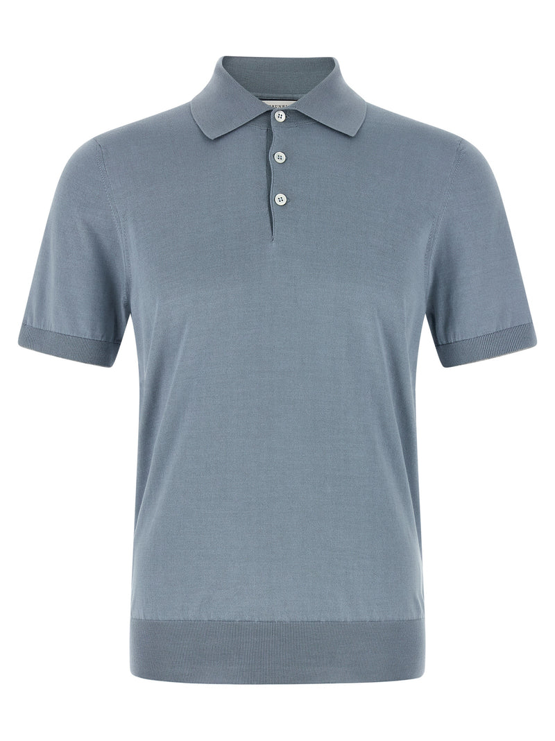 Polo Brunello Cucinelli en coton bleu