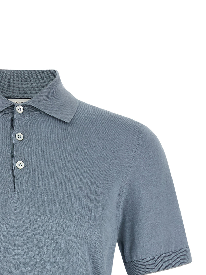 Polo Brunello Cucinelli en coton bleu