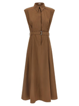 Brunello Cucinelli Brown Cotton Midi Dress