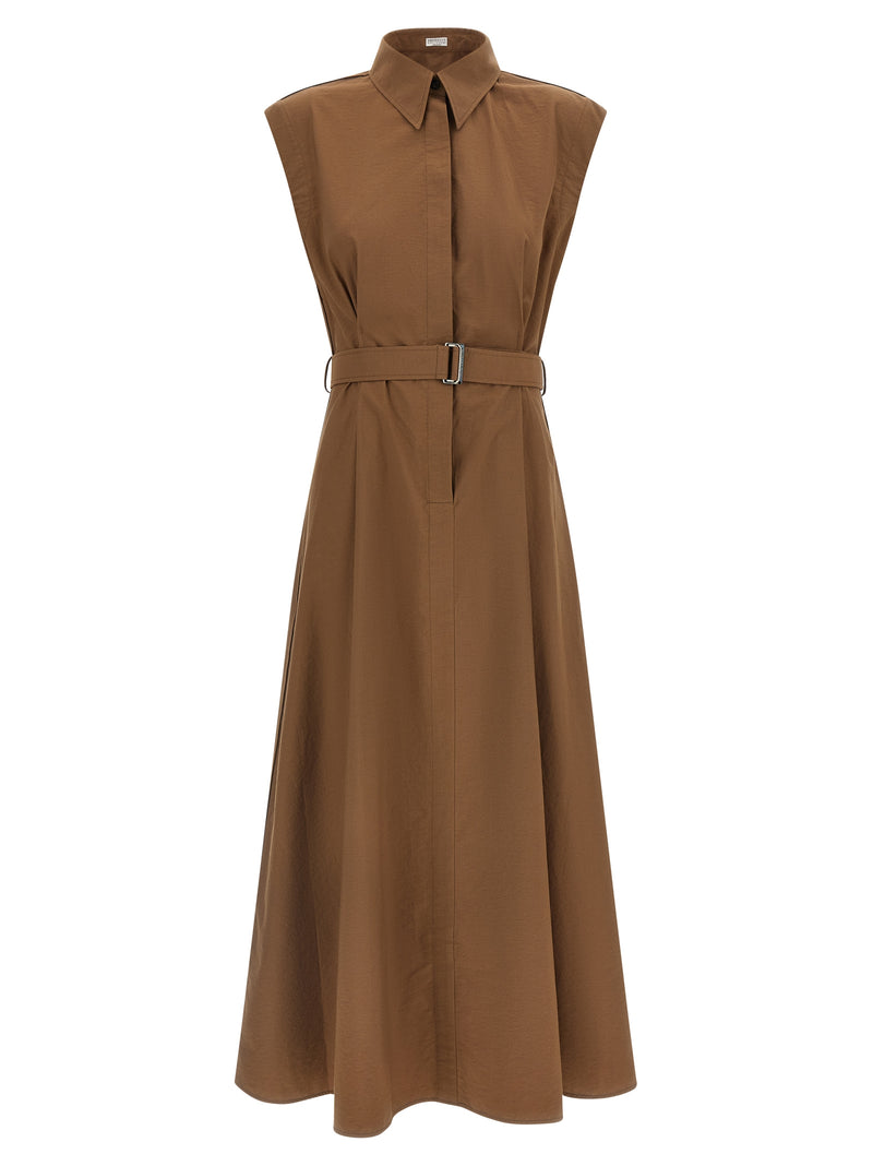 Robe midi marron en coton Brunello Cucinelli