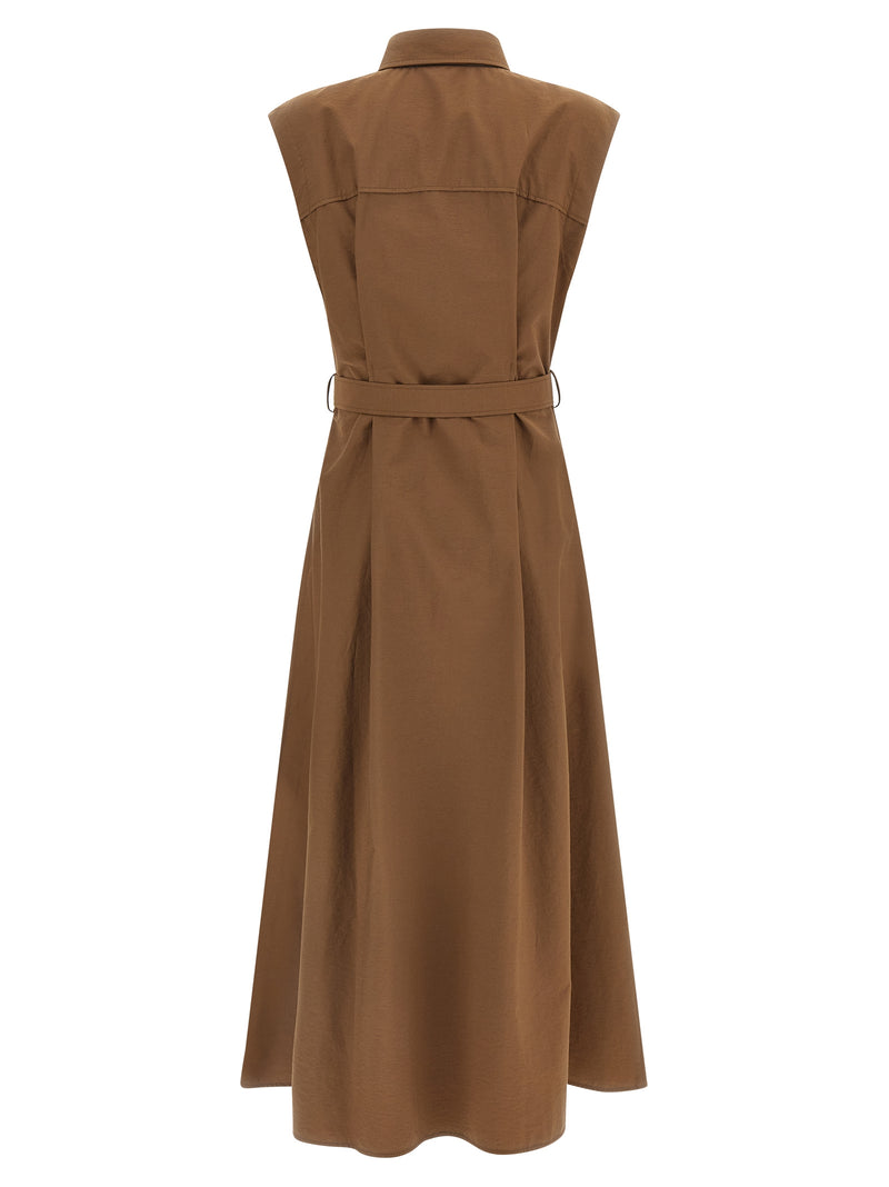 Robe midi marron en coton Brunello Cucinelli