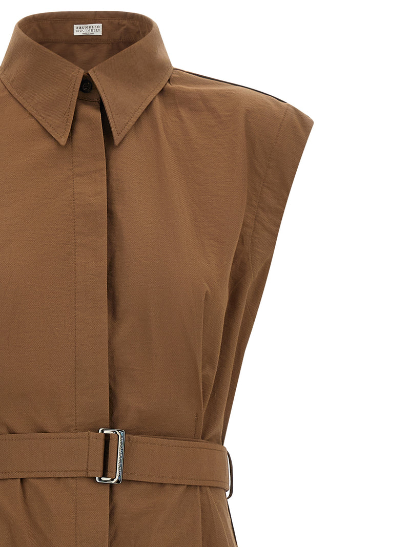 Robe midi marron en coton Brunello Cucinelli