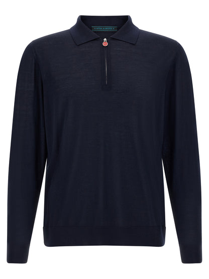 Kiton Blue Wool Polo Shirt