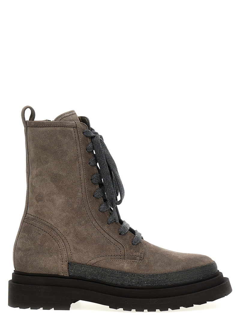 Bottines en cuir grises Brunello Cucinelli