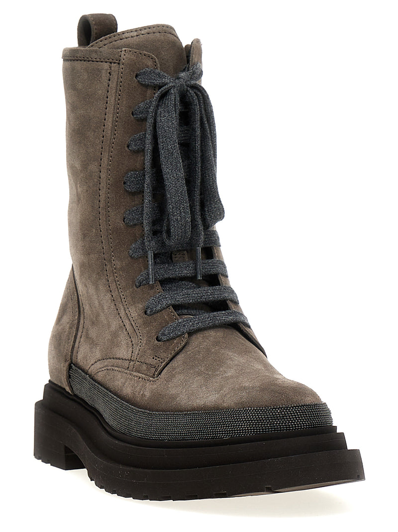 Bottines en cuir grises Brunello Cucinelli