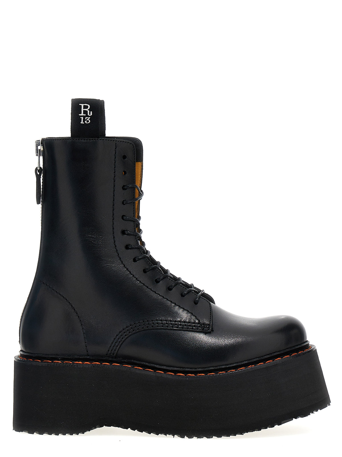 Bottes à lacets R13 en cuir de vachette noir