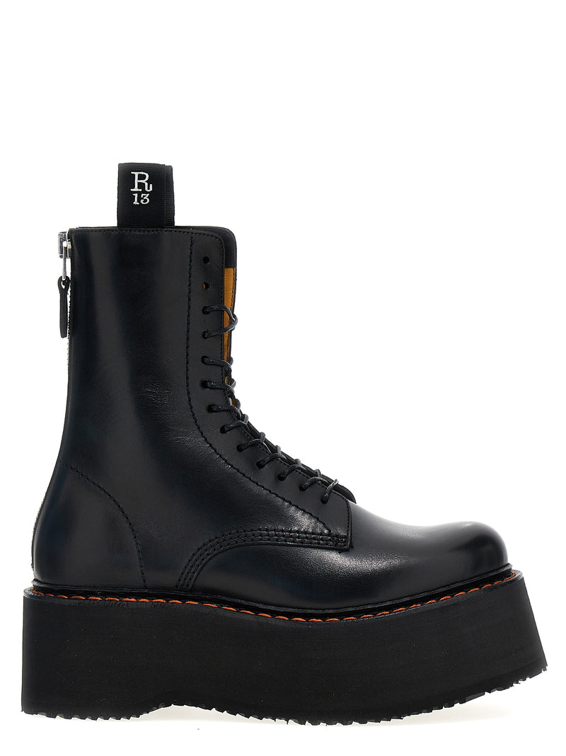 Bottes à lacets R13 en cuir de vachette noir