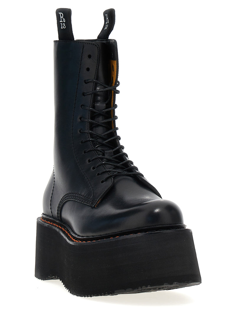 Bottes à lacets R13 en cuir de vachette noir