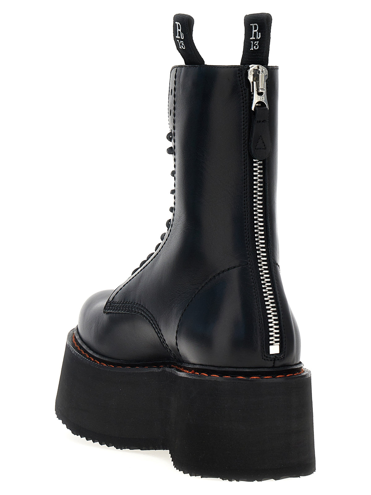 Bottes à lacets R13 en cuir de vachette noir