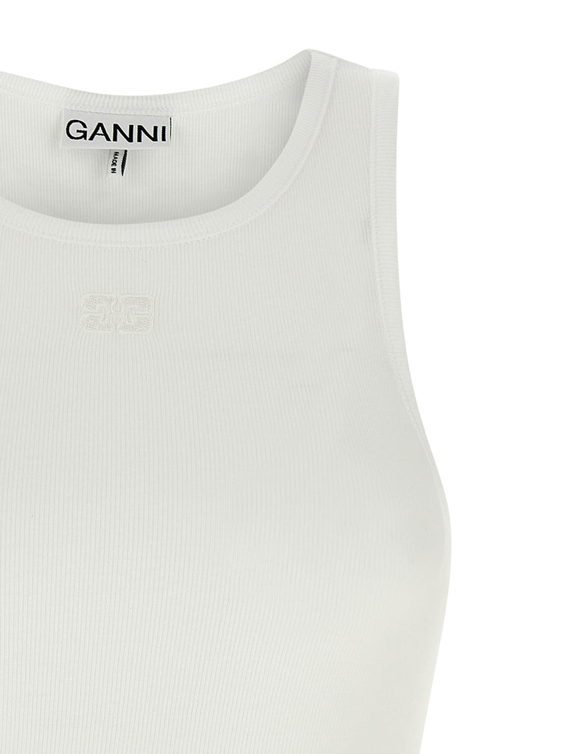 T-shirt sans manches en coton biologique blanc Ganni