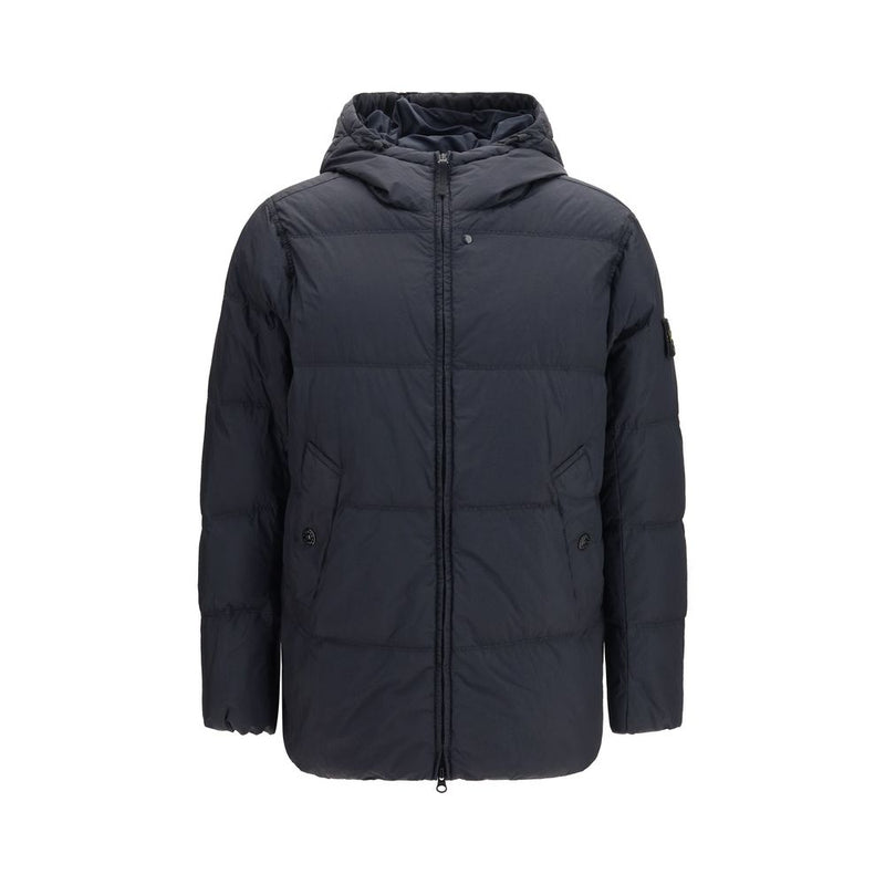 Doudoune longue Stone Island bleu en duvet d'oie