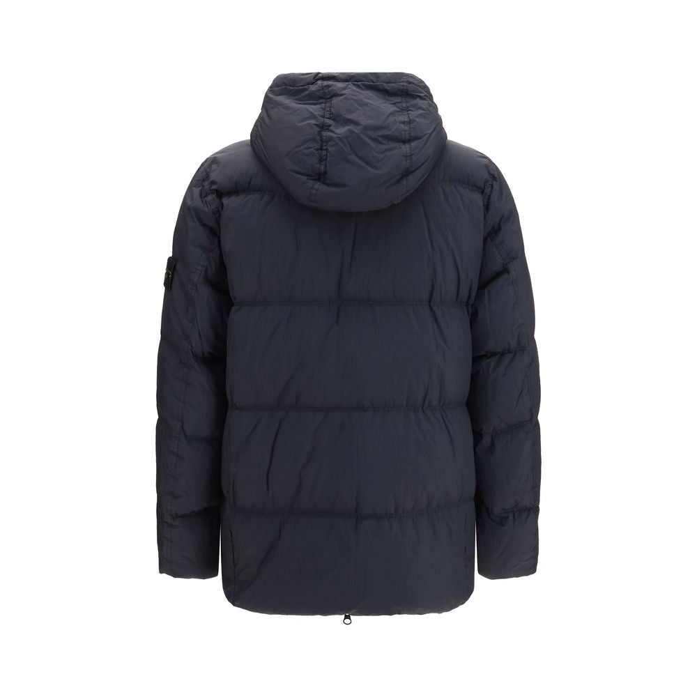 Doudoune longue Stone Island bleu en duvet d'oie