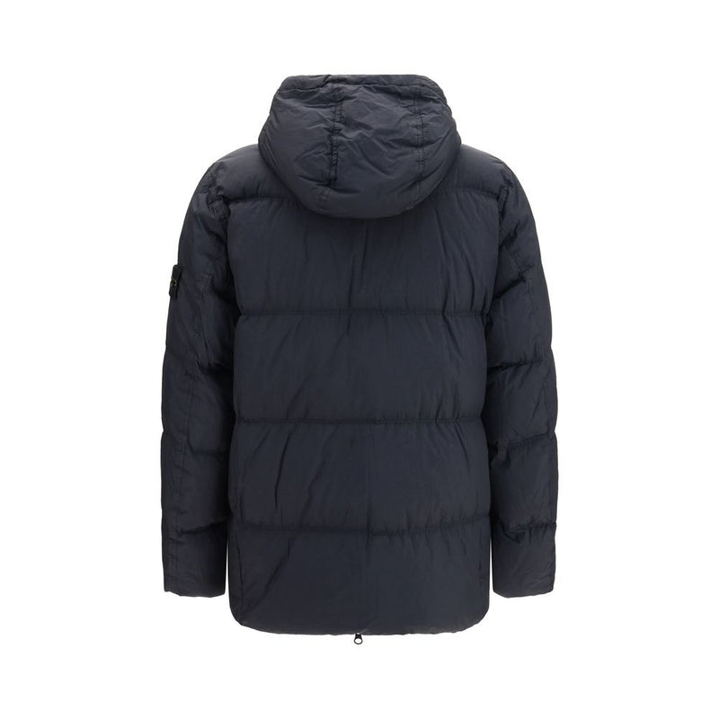 Doudoune longue Stone Island bleu en duvet d'oie