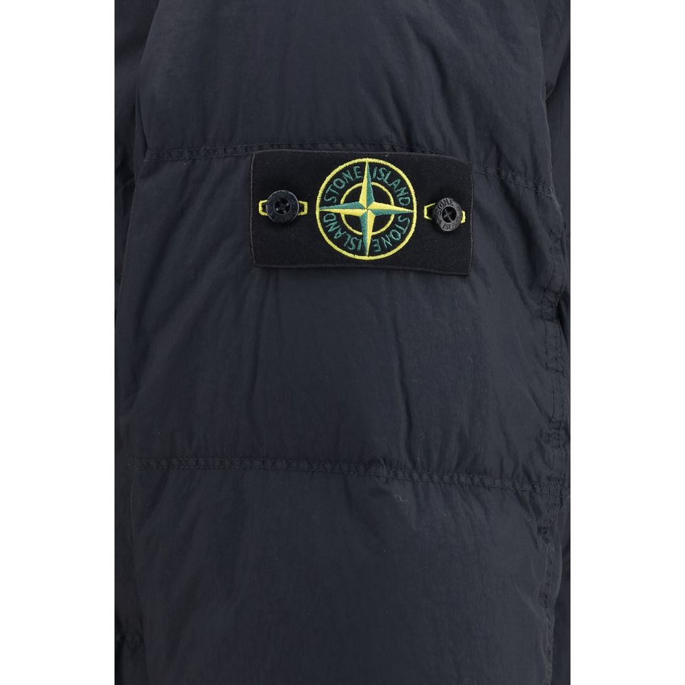 Doudoune longue Stone Island bleu en duvet d'oie