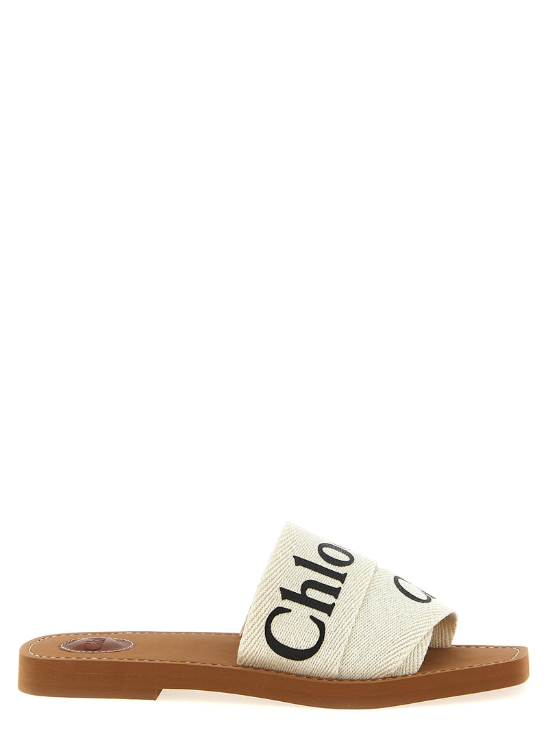 Sandales plates Chloé en lin blanc