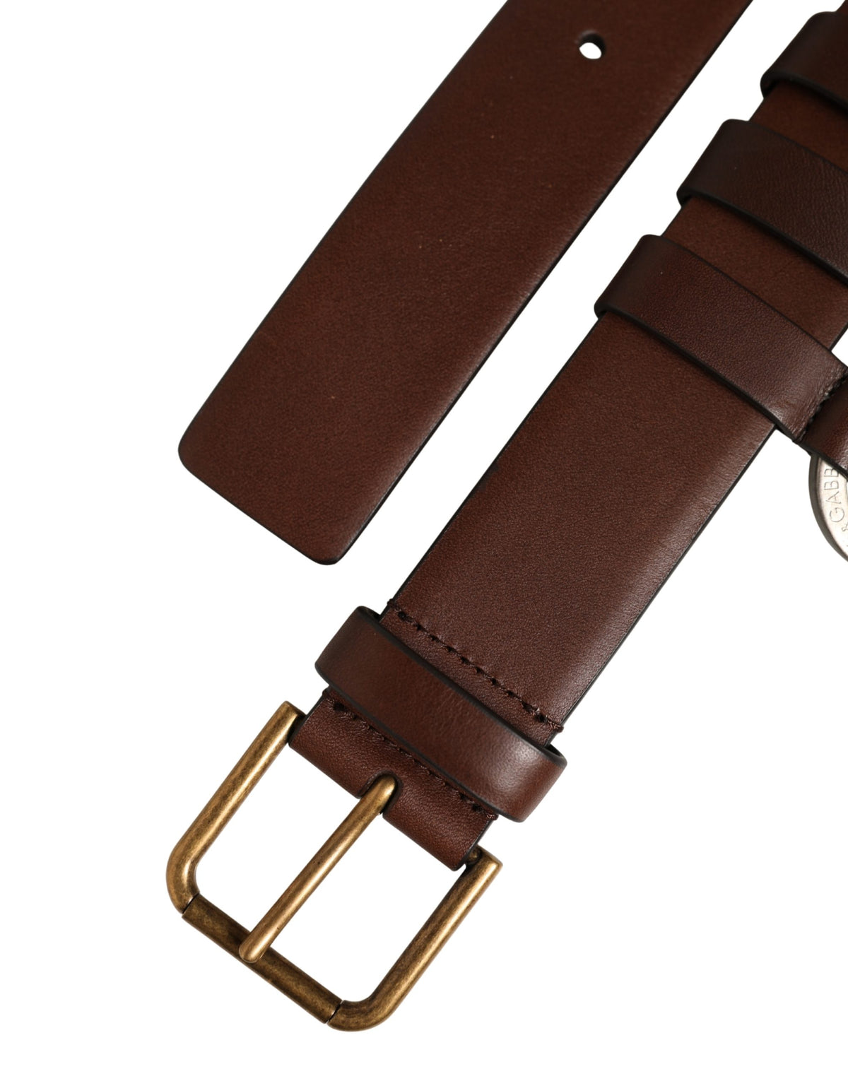 Ceinture Dolce & Gabbana en cuir marron avec boucle mousqueton dorée pour homme