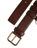 Ceinture Dolce & Gabbana en cuir marron avec boucle mousqueton dorée pour homme